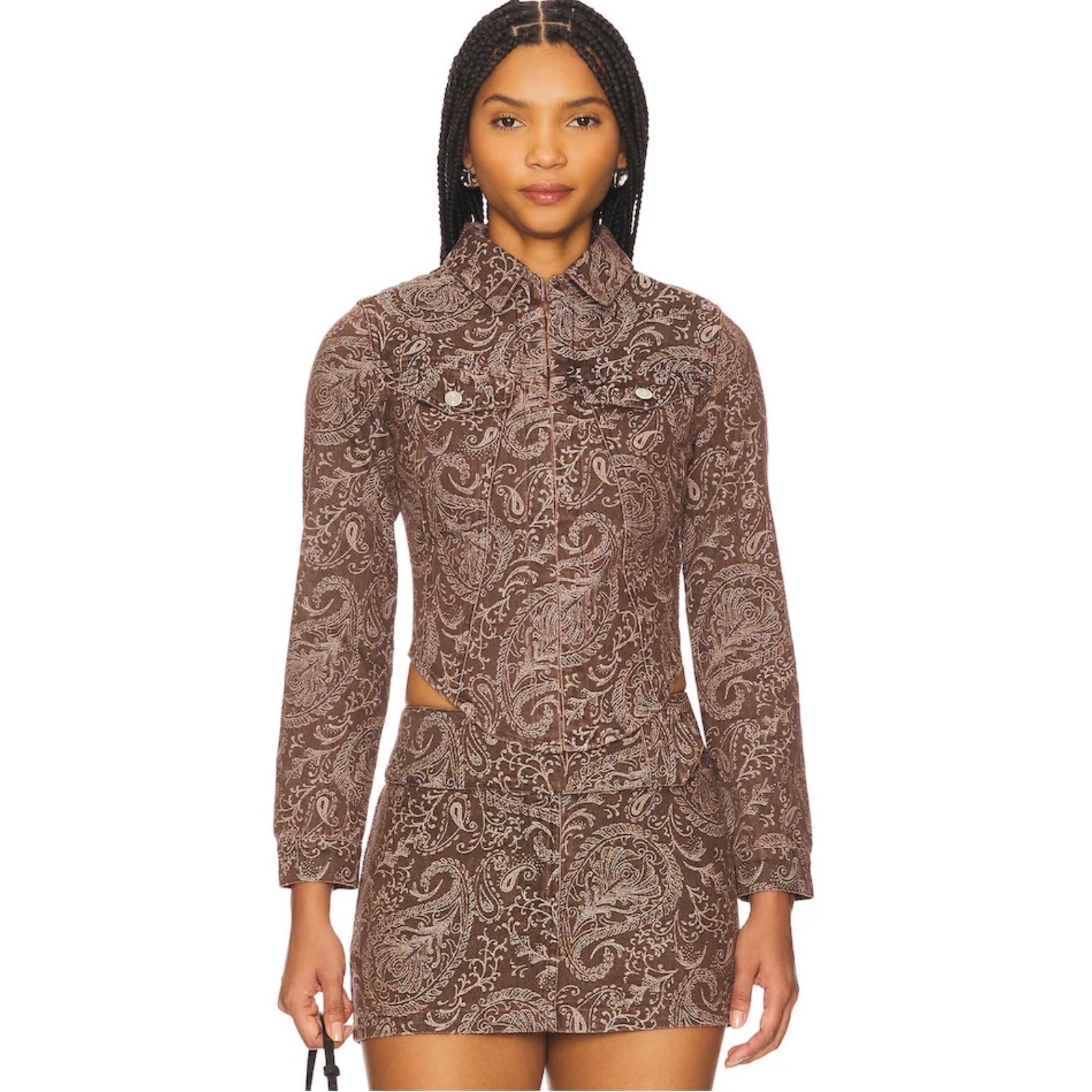 New Amanda Uprichard Set Brown Paisley Top Size L & Skort Size M Designer Chic
